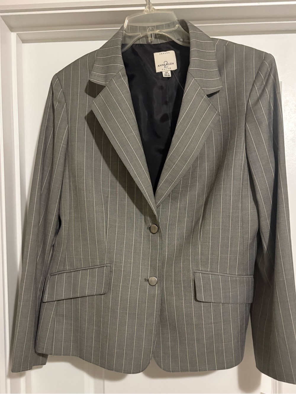 Anne Klein Gray Pinstripe Two-Button Blazer
